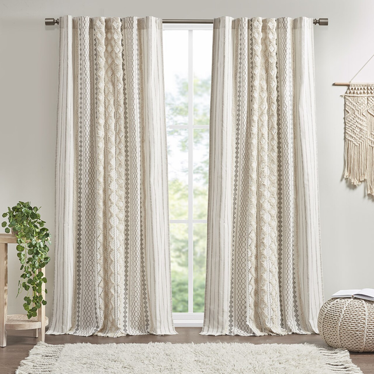 Gracie Mills Cotton Printed Curtain Panel with Chenille Stripe and Lining - GRACE-13994